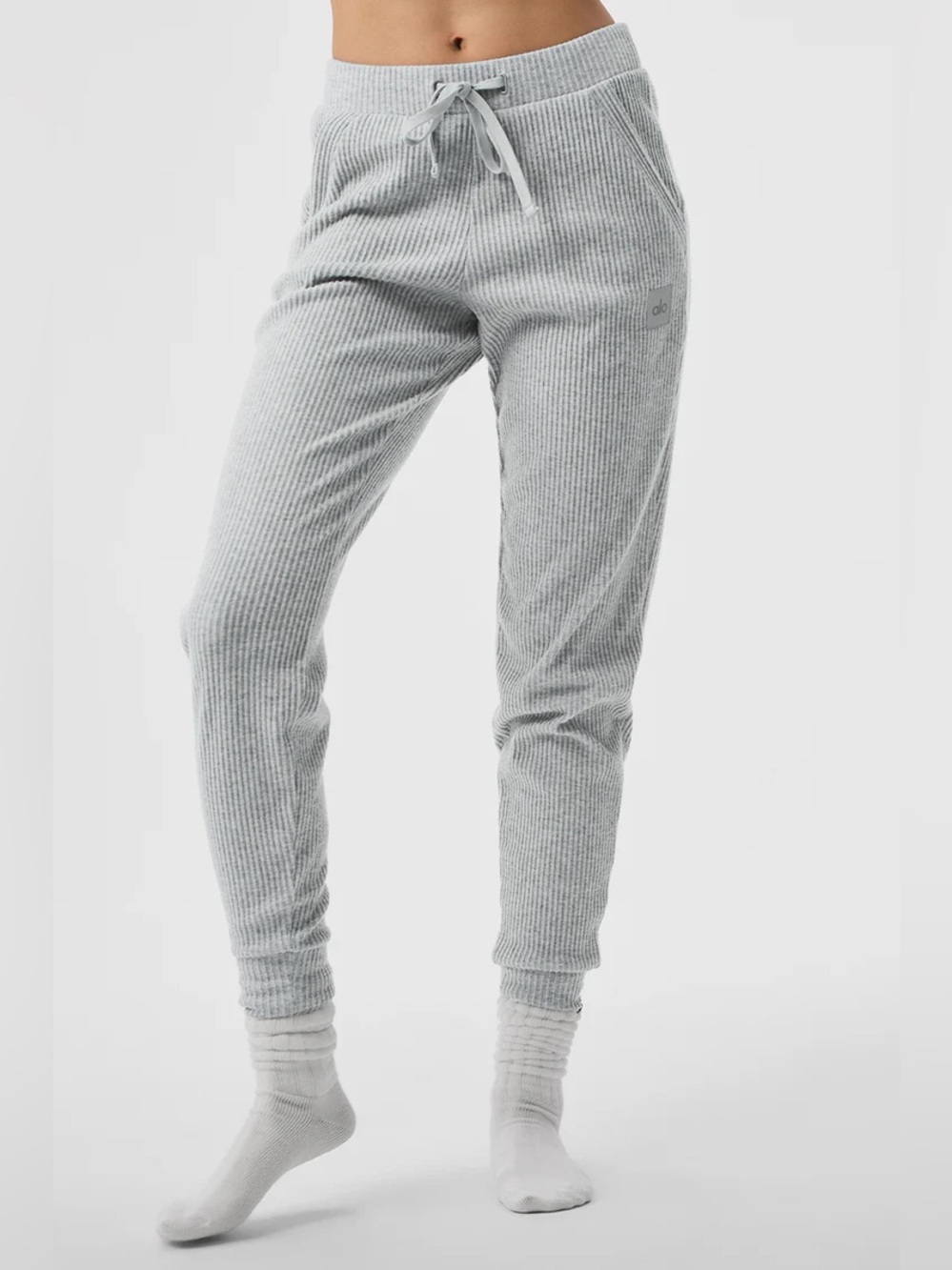 Alo Yoga Muse Sweatpants Athletic Heather Grey Ribbed Joggers Women’s XS